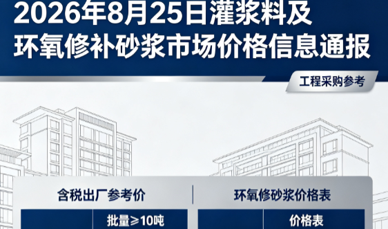 龙湖镇2026年8月25日灌浆料及环氧修补砂浆市场价格信息通报
